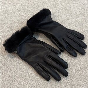 Black UGG leather gloves with genuine fur cuffs. Size small